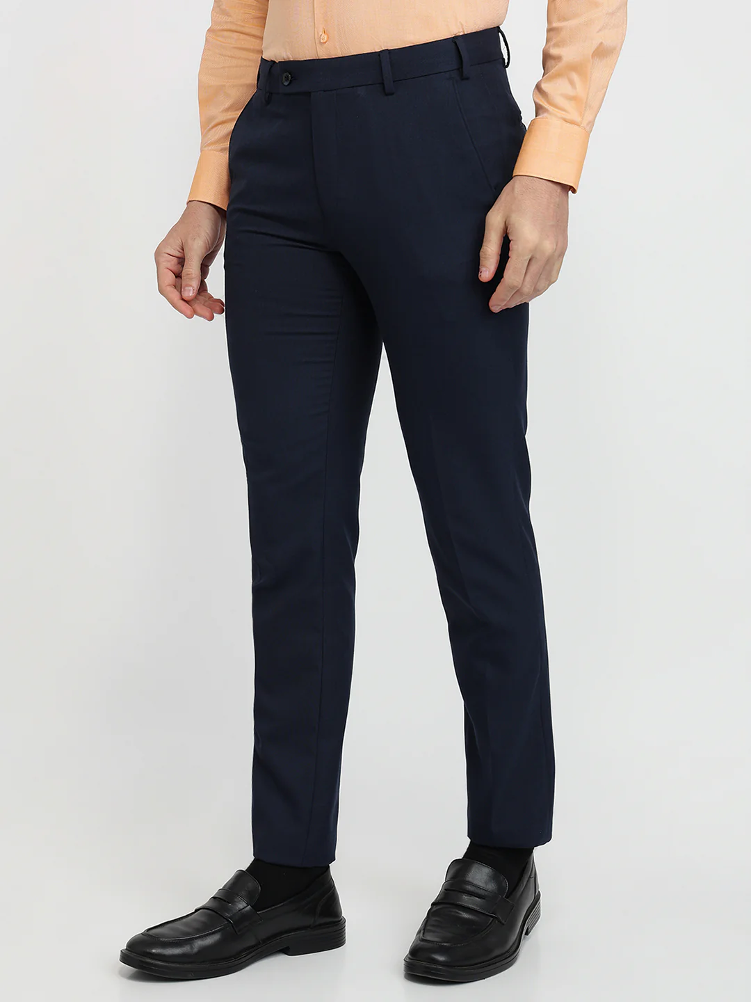 Raymond Men Blue Solid Slim Fit Polyester Blend Trouser - Image 2