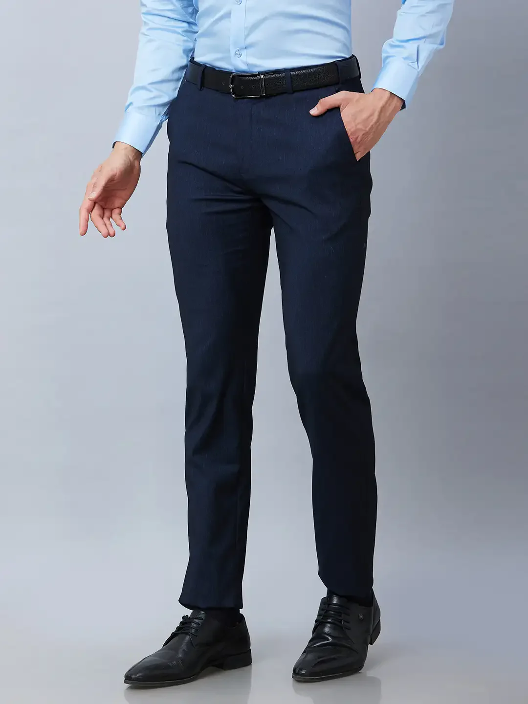 Raymond Men Blue Slim Fit Solid Trouser - Image 3