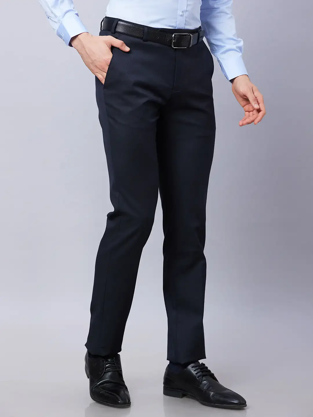 Raymond Men Blue Solid Slim Fit Polyester Blend Trousers - Image 2