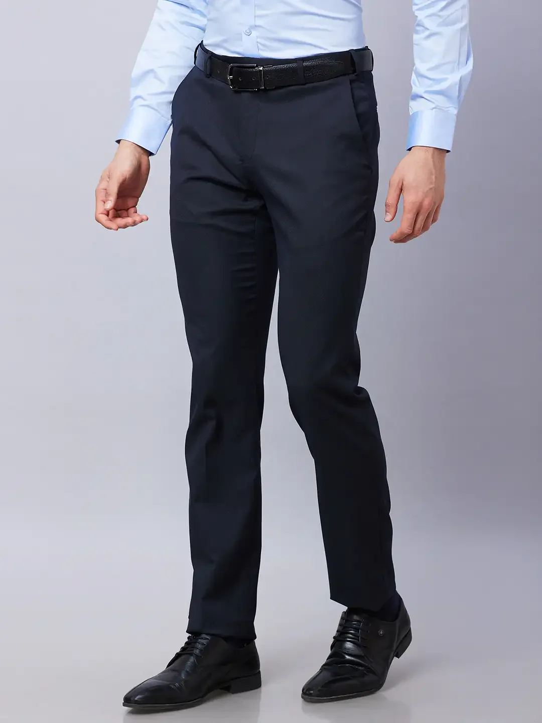 Raymond Men Blue Solid Slim Fit Polyester Blend Trousers - Image 3