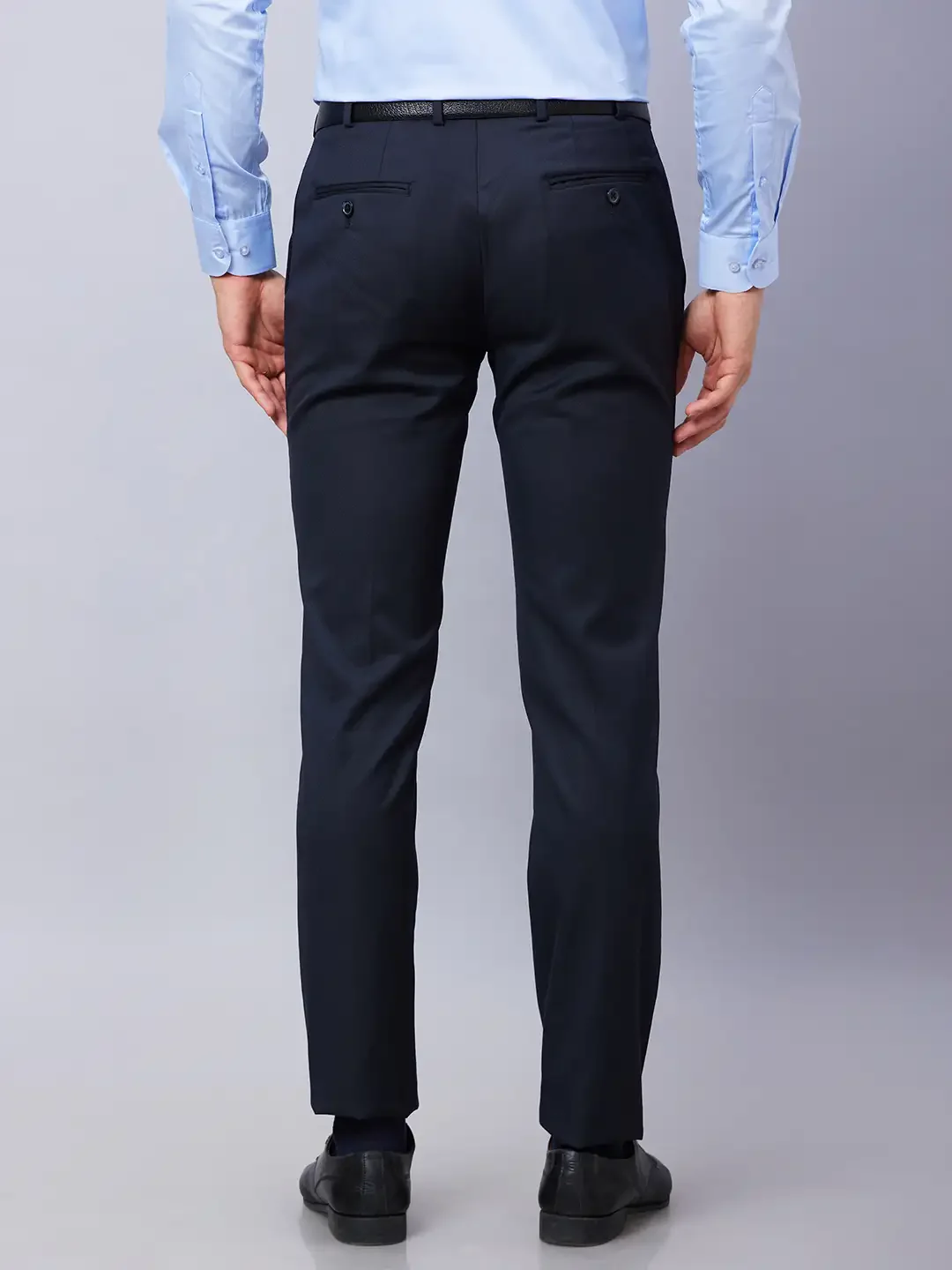 Raymond Men Blue Solid Slim Fit Polyester Blend Trousers - Image 4