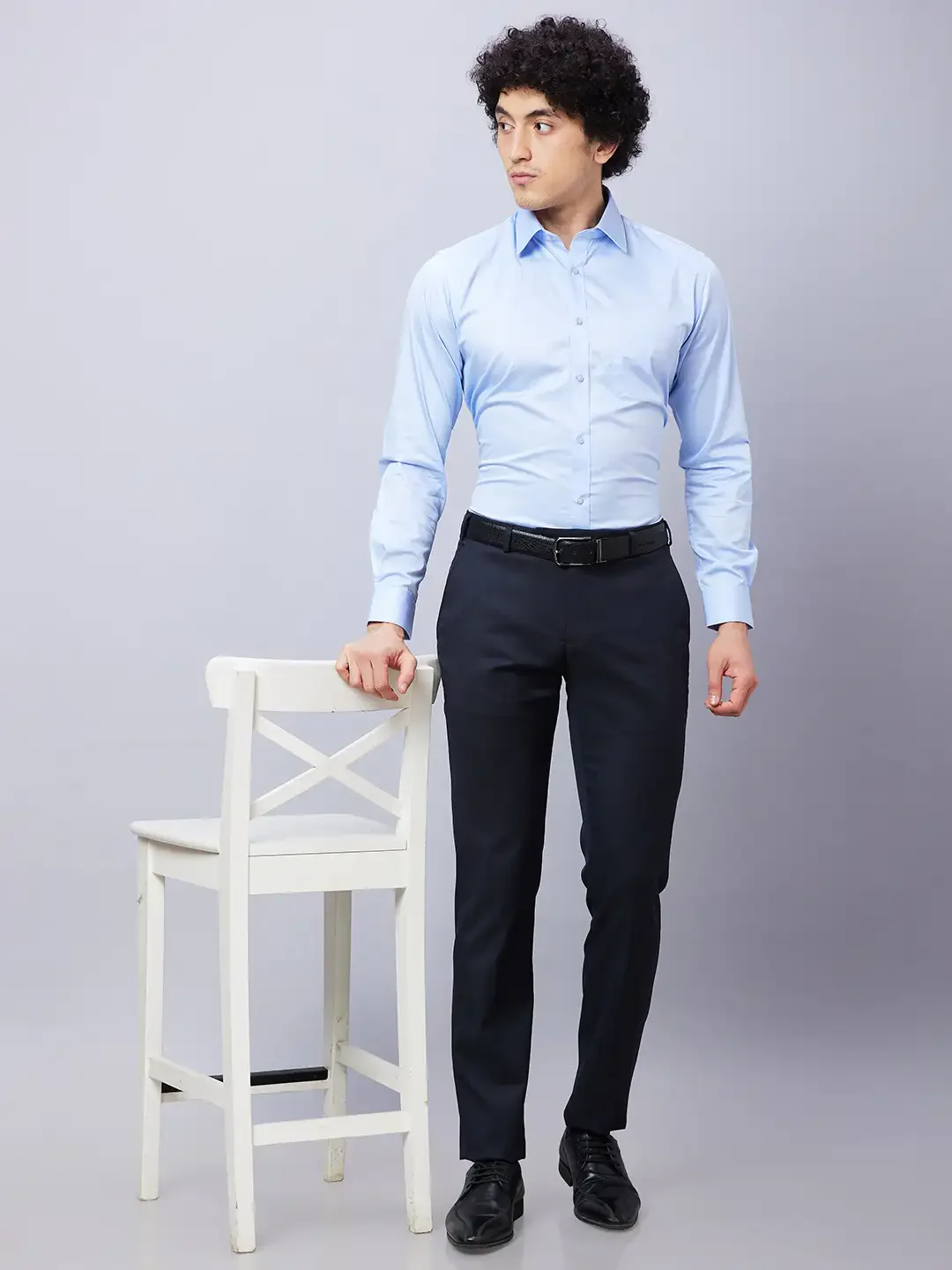 Raymond Men Blue Solid Slim Fit Polyester Blend Trousers - Image 5