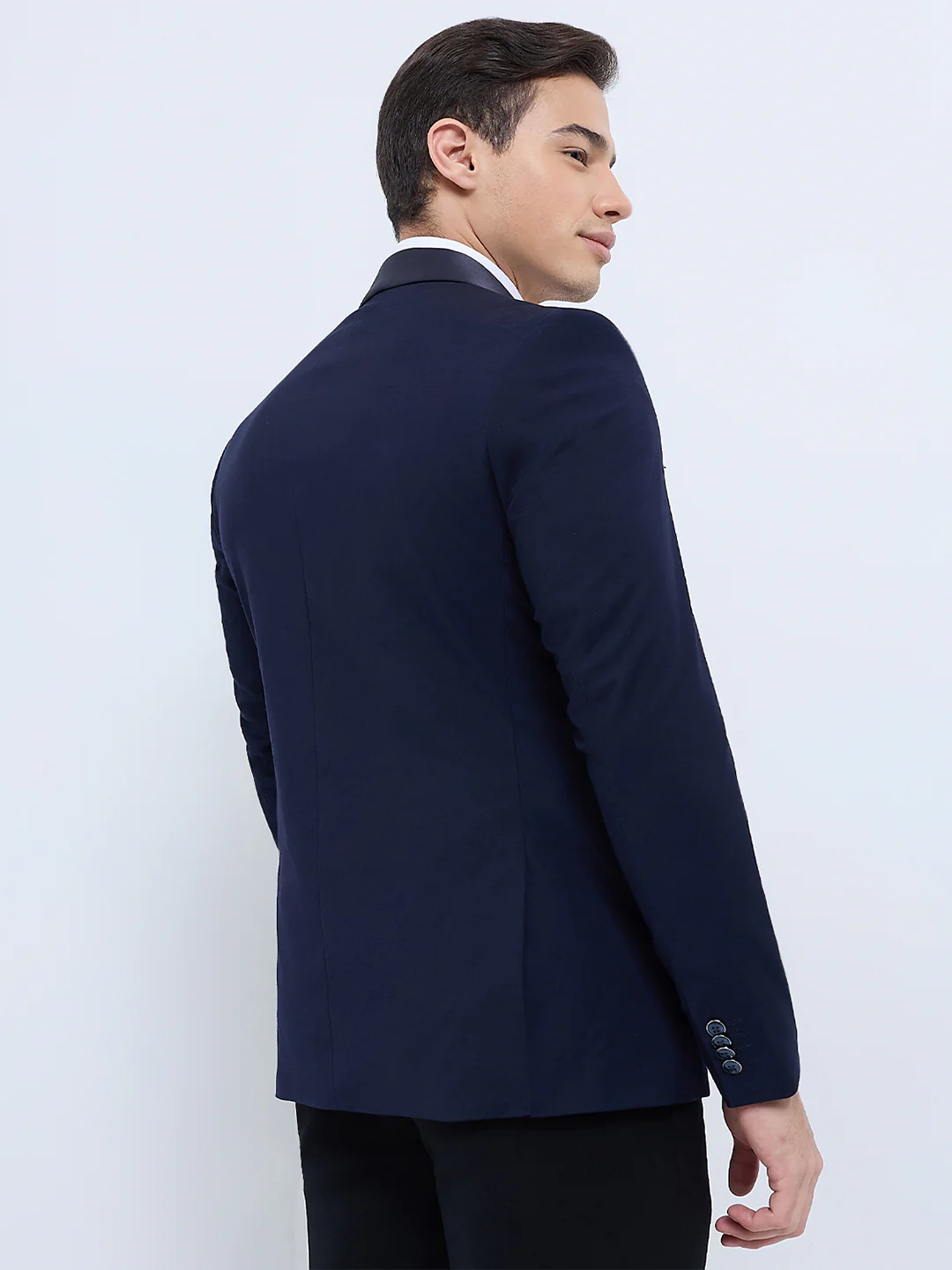 Raymond Men Blue Solid Slim Fit Terry Blend Blazer - Image 4