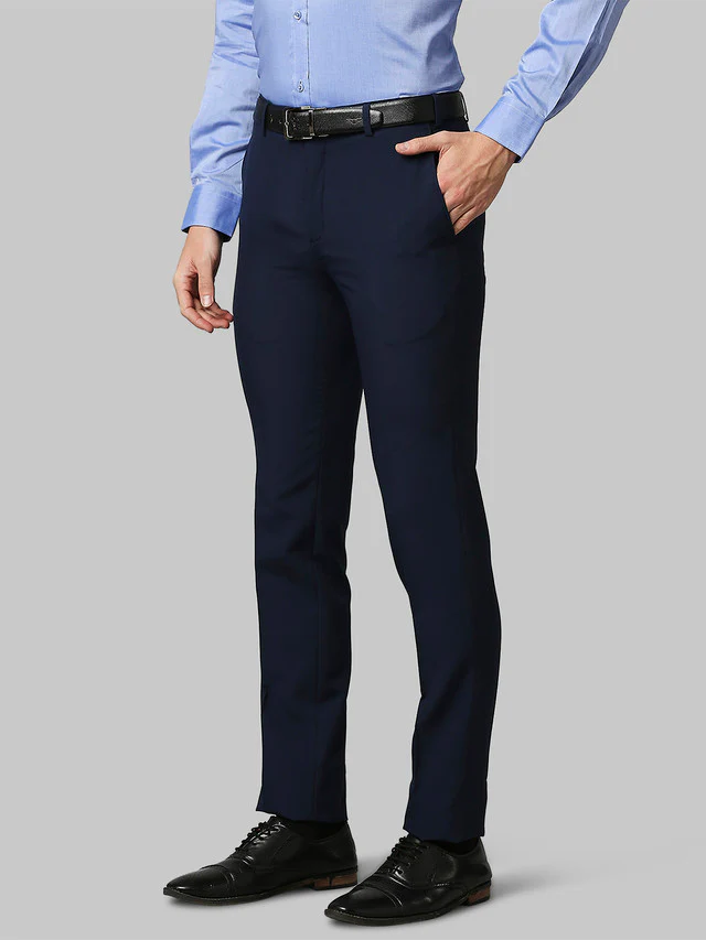 Raymond Men Blue Solid Slim Fit Trouser - Image 3