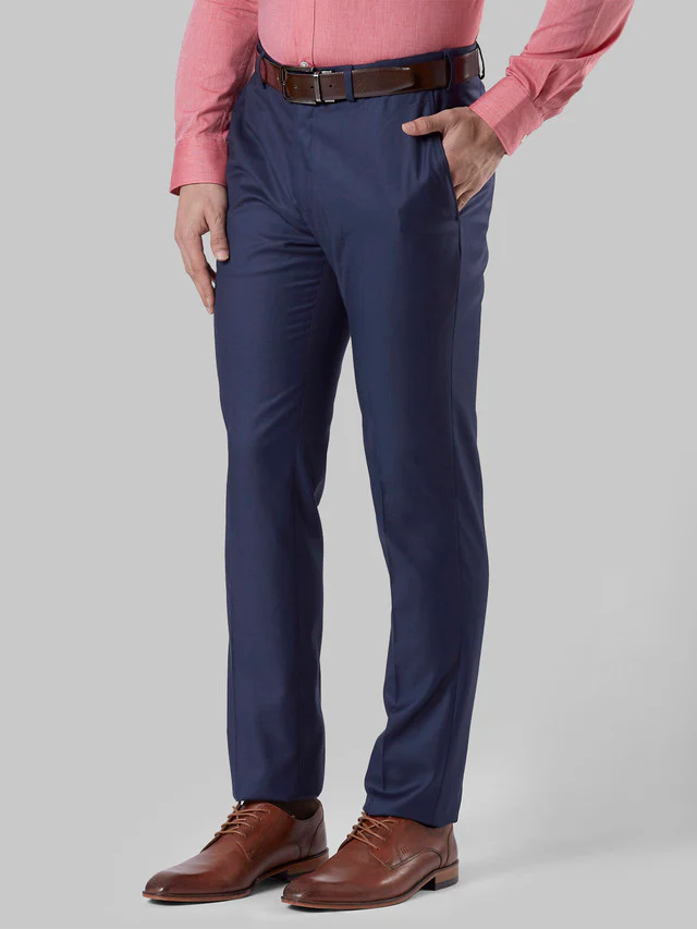 Raymond Men Blue Solid Slim Fit Trouser - Image 3
