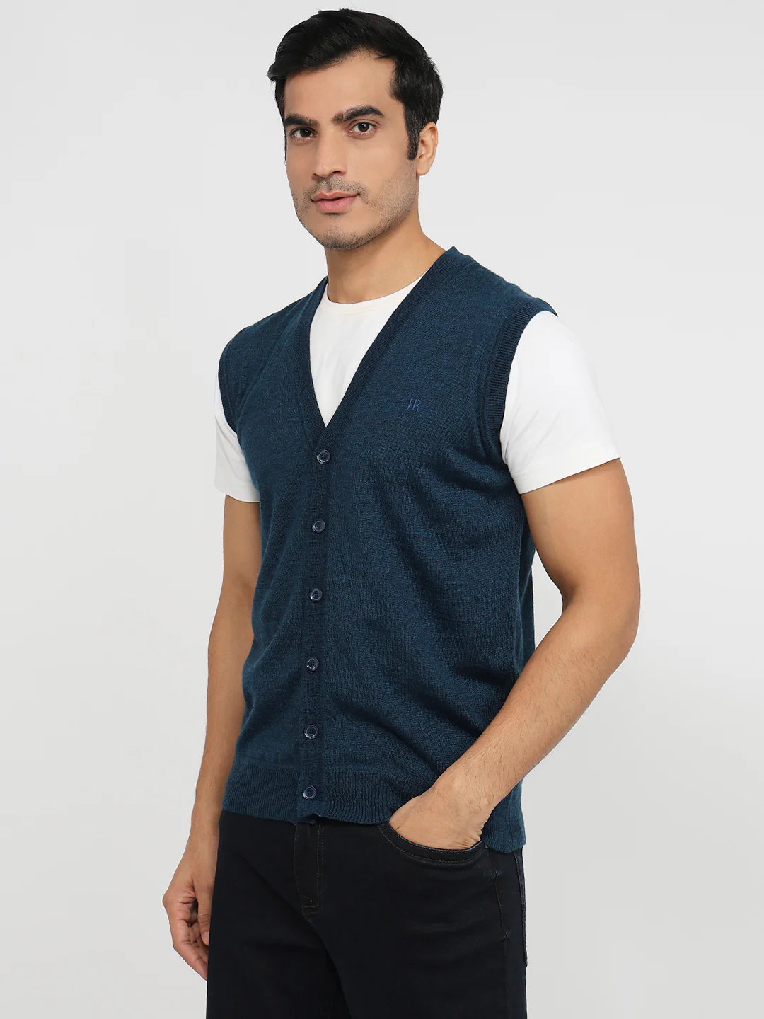 Raymond Men Blue Solid Smart Fit Marino Blend Sweatshirt - Image 2