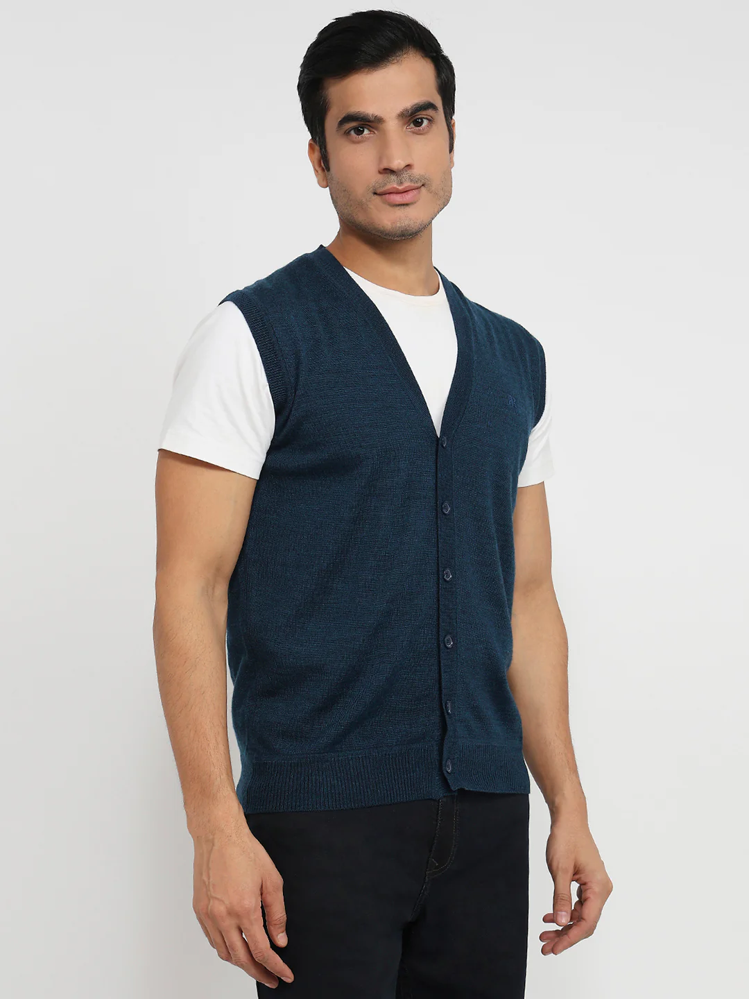 Raymond Men Blue Solid Smart Fit Marino Blend Sweatshirt - Image 3