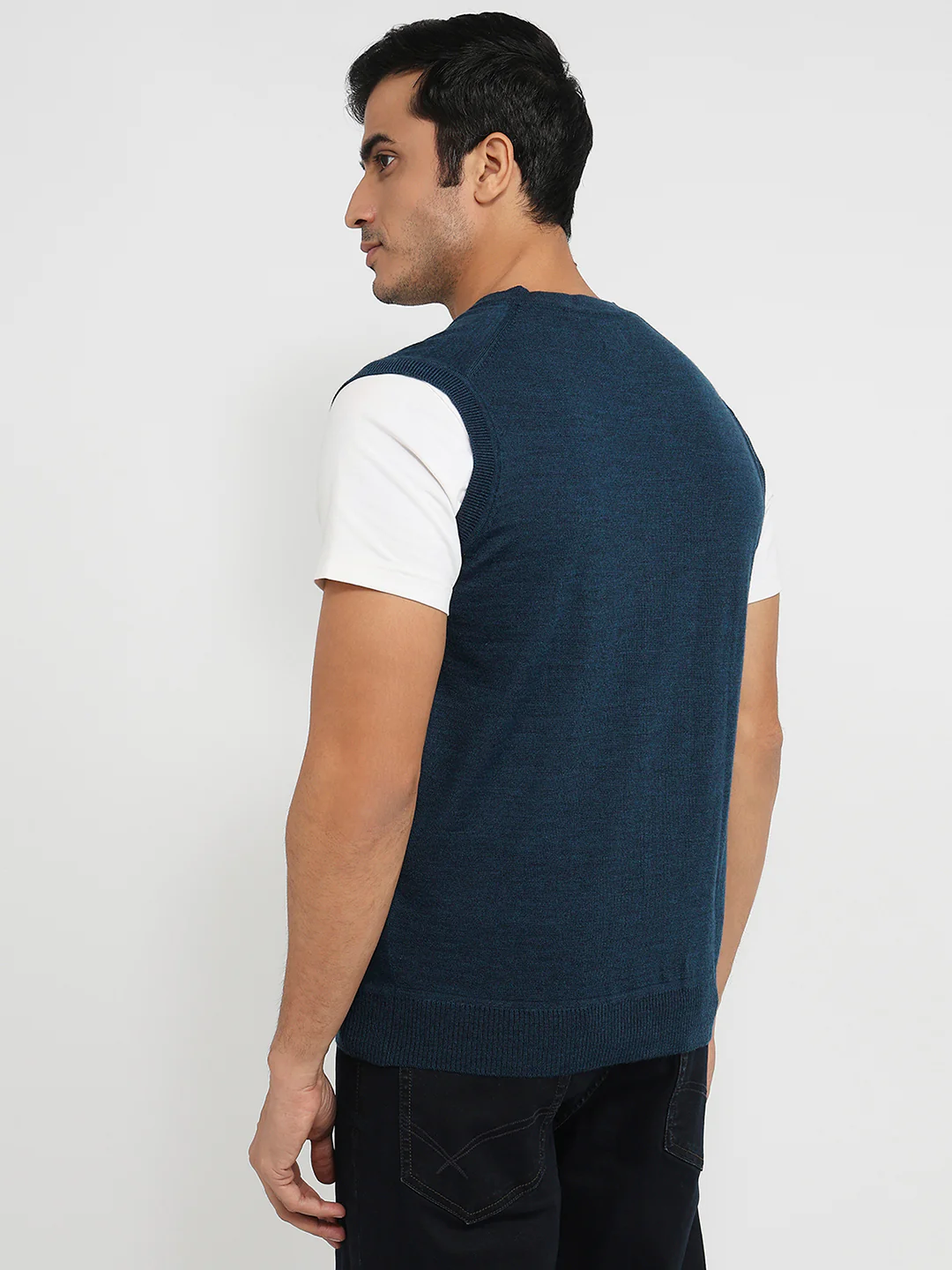 Raymond Men Blue Solid Smart Fit Marino Blend Sweatshirt - Image 4