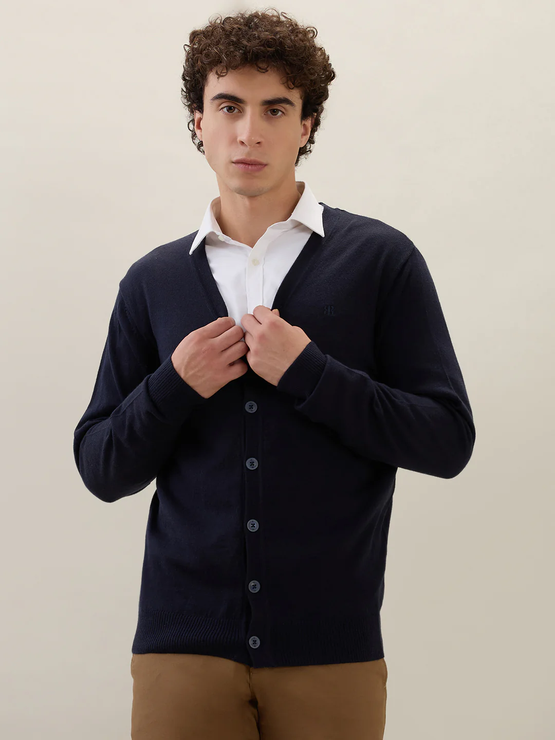 Raymond Men Blue Solid Wool Blend Sweatshirt