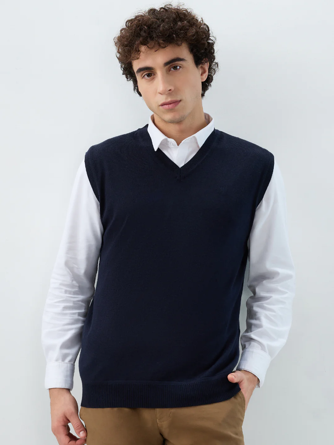 Raymond Men Blue Solid Wool Blend Sweatshirt