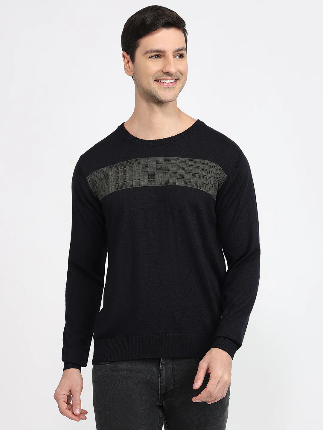 Raymond Men Blue Stripe Acrlic Blend Sweatshirt