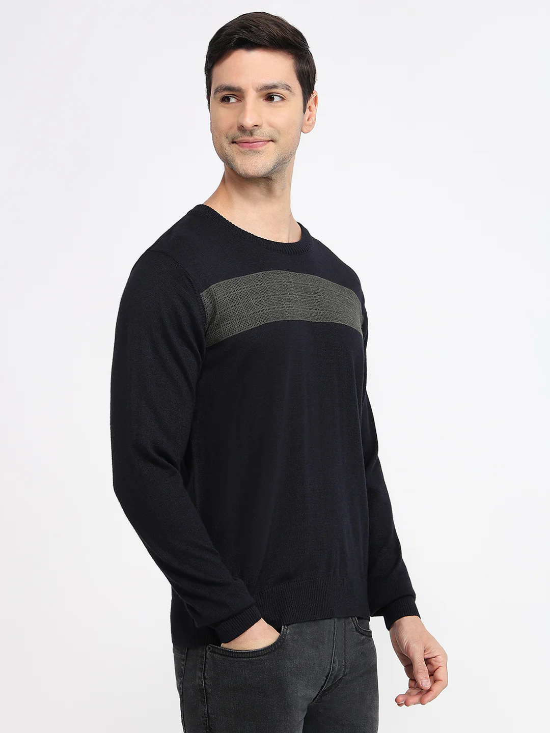 Raymond Men Blue Stripe Acrlic Blend Sweatshirt - Image 3