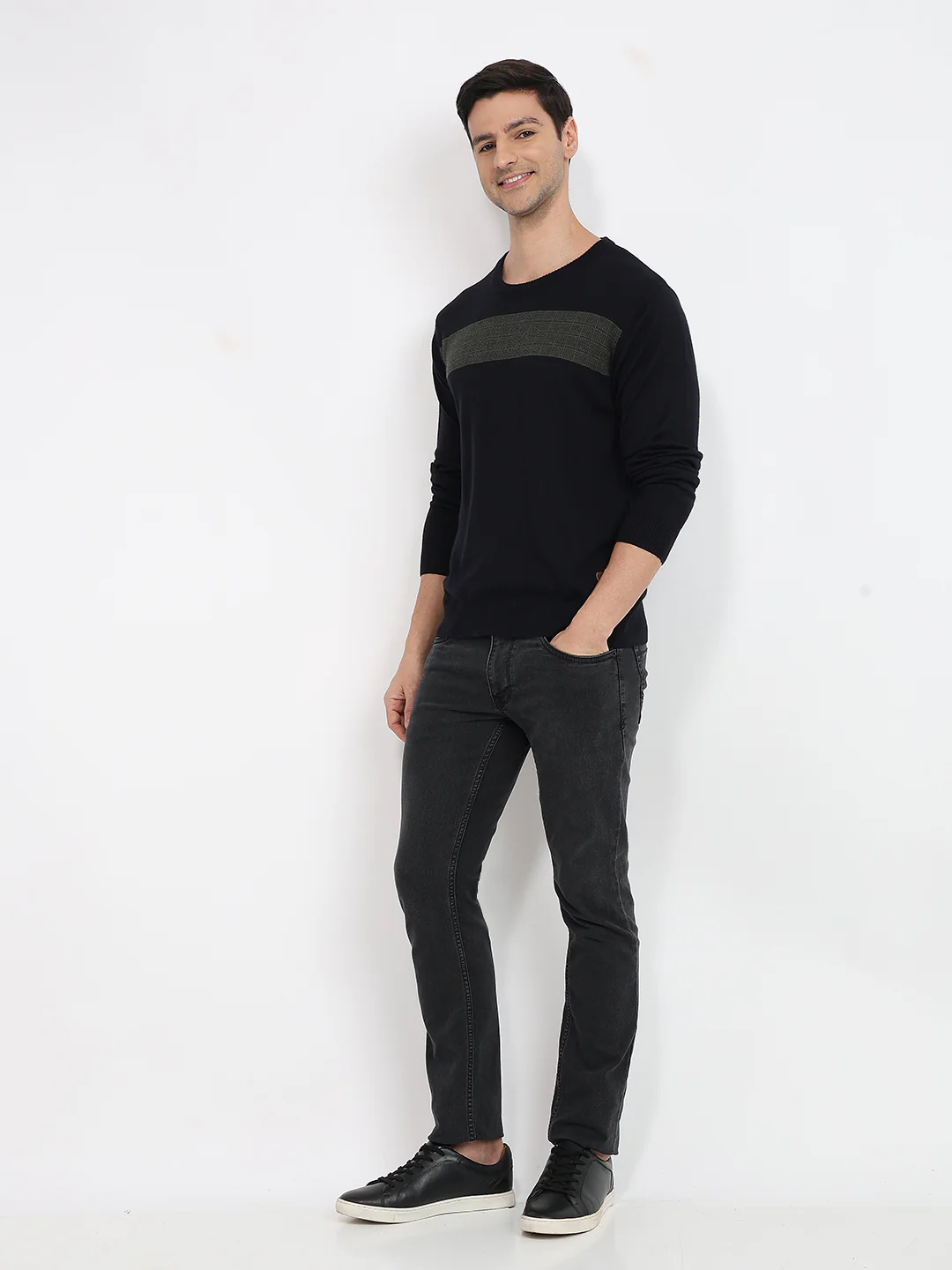 Raymond Men Blue Stripe Acrlic Blend Sweatshirt - Image 5