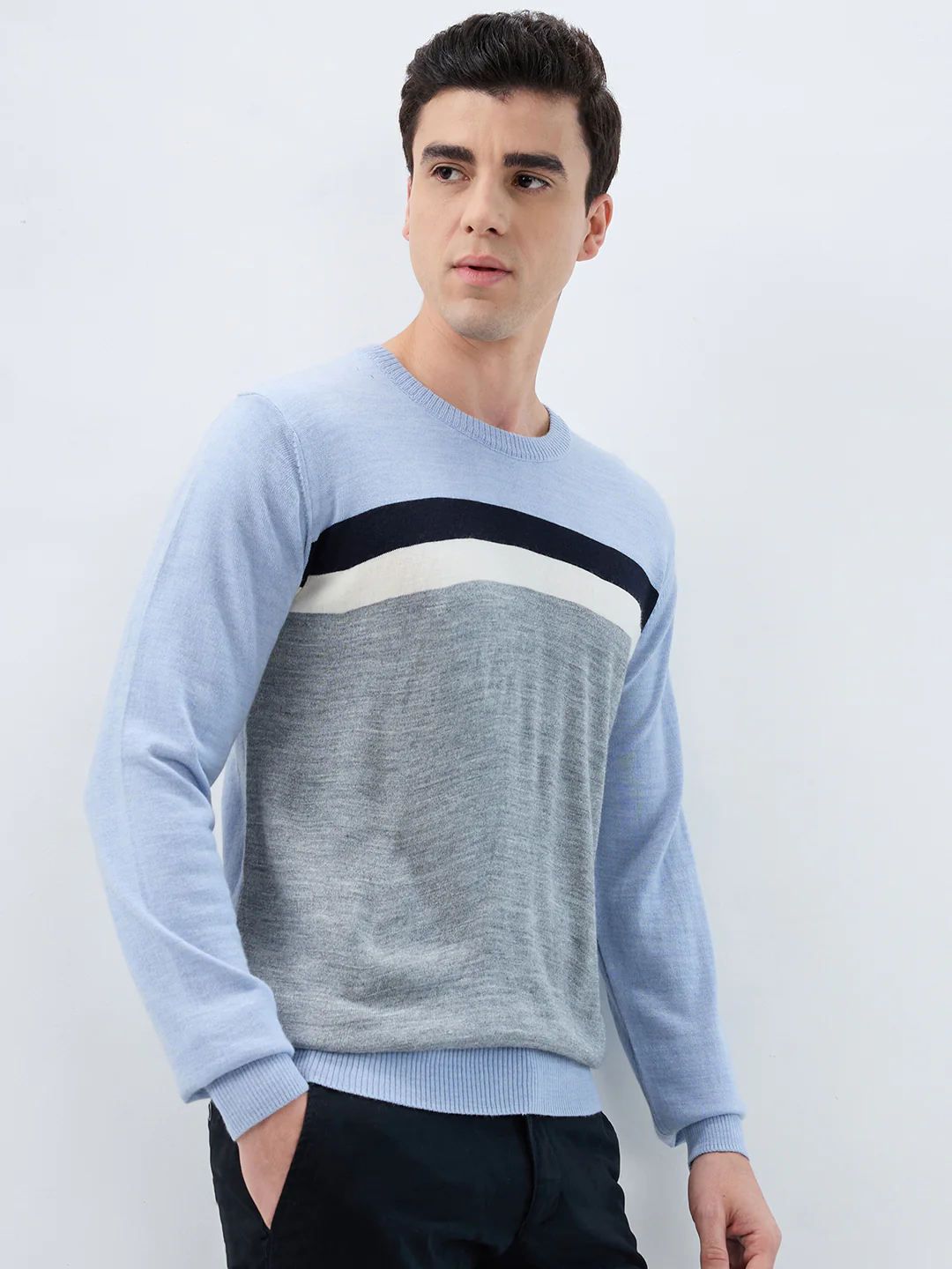 Raymond Men Blue Stripe Acrylic Blend Sweatshirt - Image 2