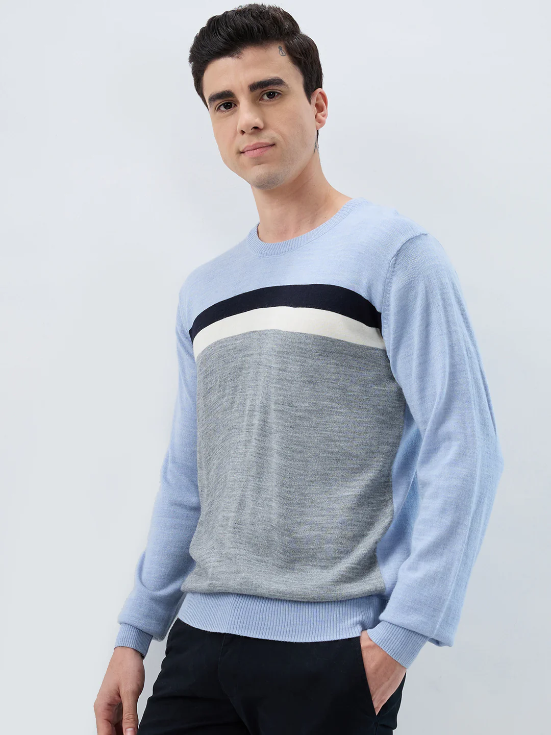 Raymond Men Blue Stripe Acrylic Blend Sweatshirt - Image 3
