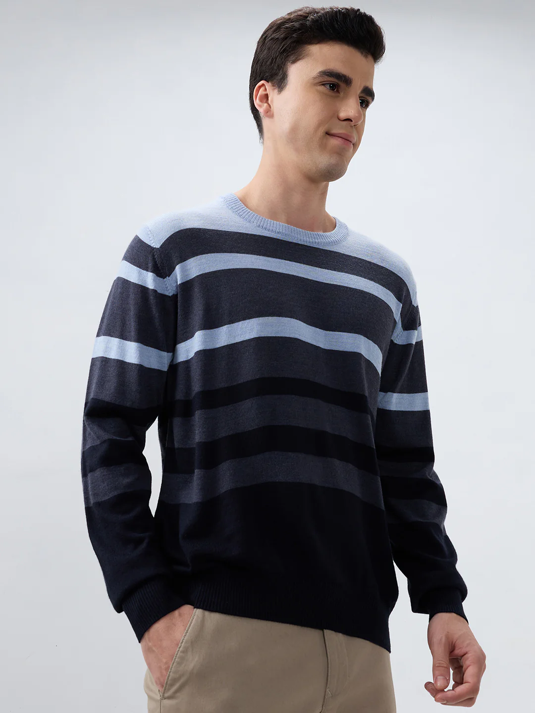 Raymond Men Blue Stripe Acrylic Blend Sweatshirt - Image 2