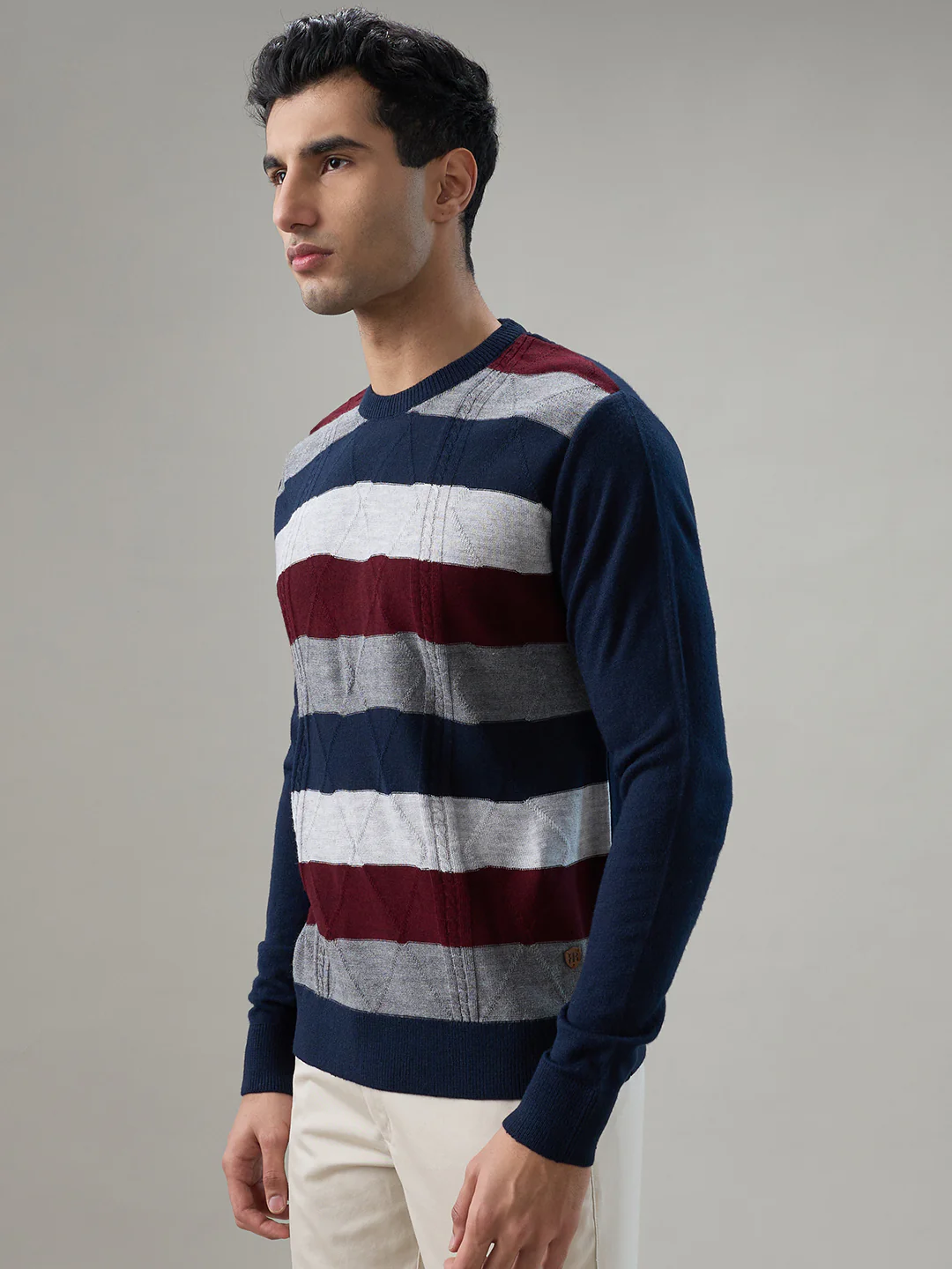 Raymond Men Blue Stripe Acrylic Sweatshirt - Image 3