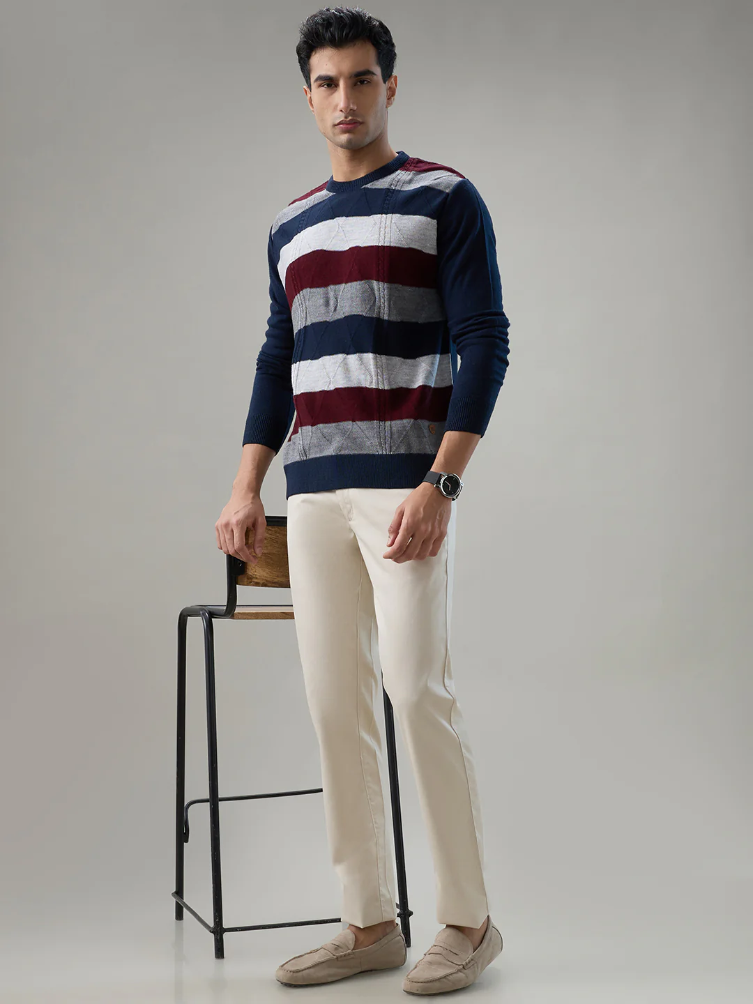 Raymond Men Blue Stripe Acrylic Sweatshirt - Image 7
