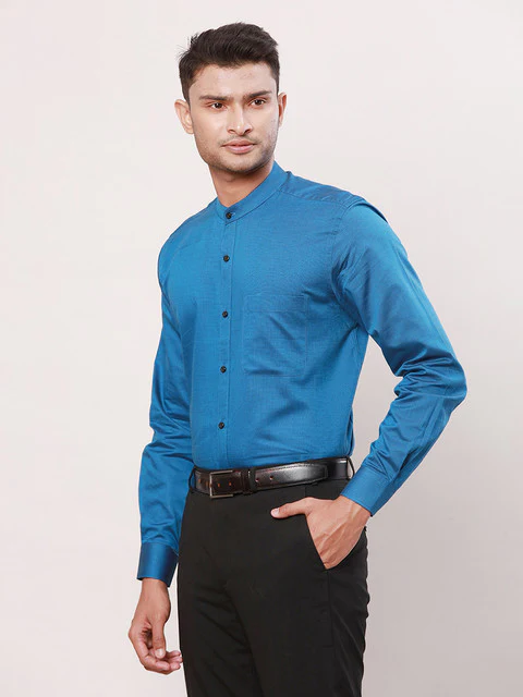 Raymond Men Blue Stripe Contemporary Fit Cotton Formal Shirts - Image 3
