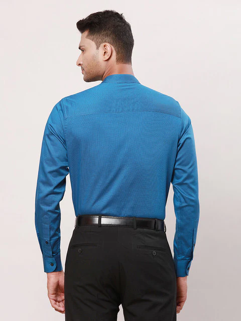 Raymond Men Blue Stripe Contemporary Fit Cotton Formal Shirts - Image 4