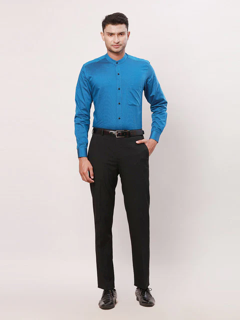 Raymond Men Blue Stripe Contemporary Fit Cotton Formal Shirts - Image 5