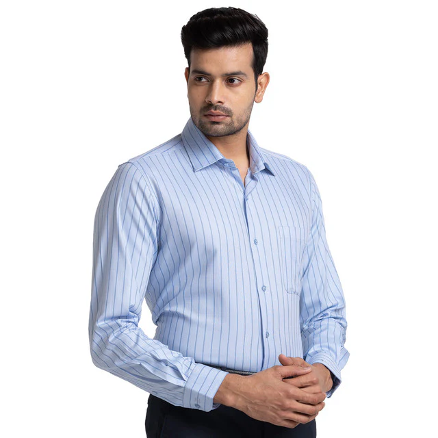 Raymond Men Blue Stripe Contemporary Fit Cotton Shirt - Image 2