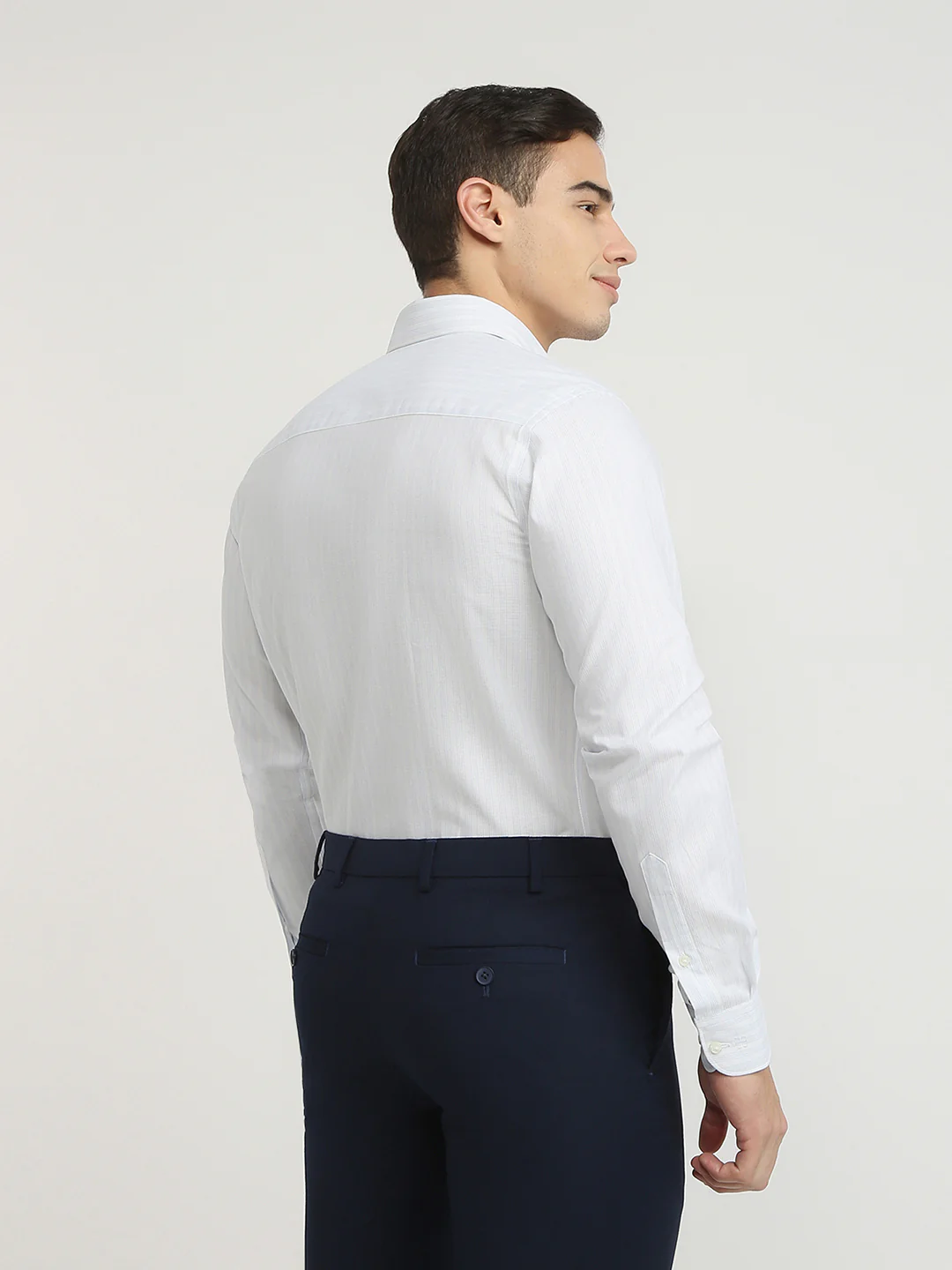 Raymond Men Blue Stripe Contemporary Fit Cotton Shirt - Image 4