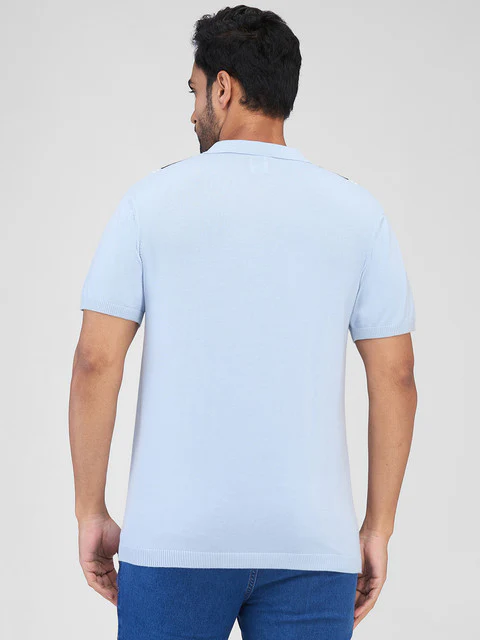 Raymond Men Blue Stripe Contemporary Fit Cotton T-Shirt - Image 4