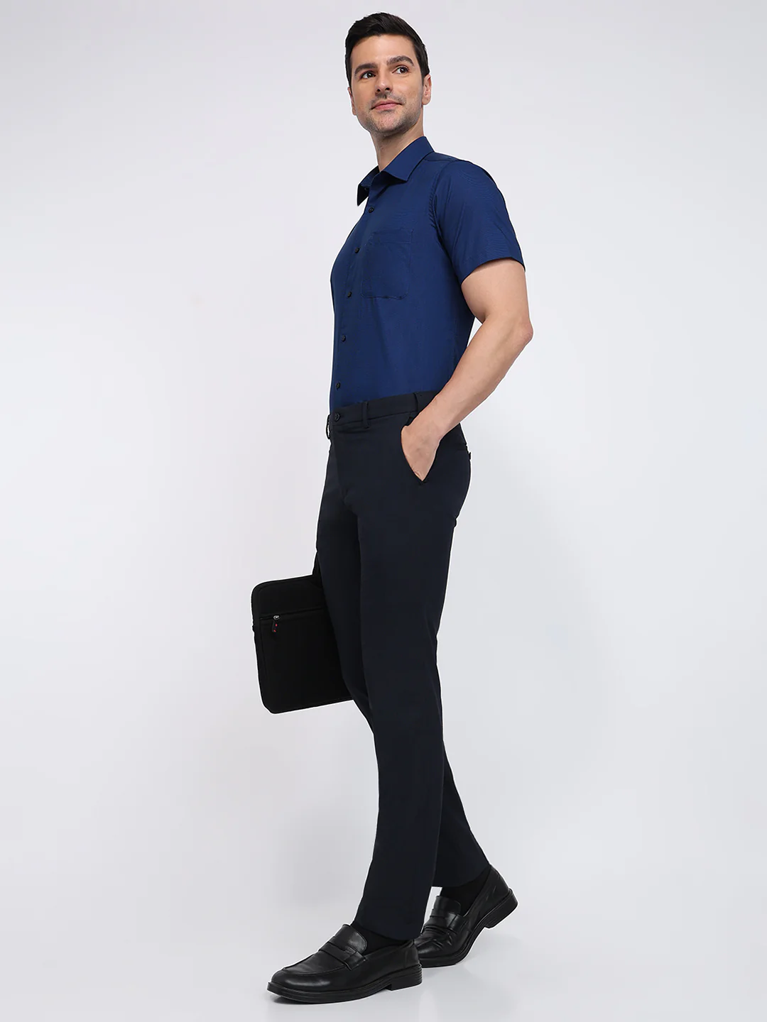 Raymond Men Blue Stripe Contemporary Fit Polyester Blend Trouser - Image 5