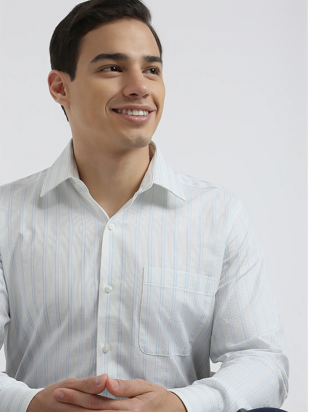 Raymond Men Blue Stripe Regular Fit Cotton Formal Shirt - Image 6