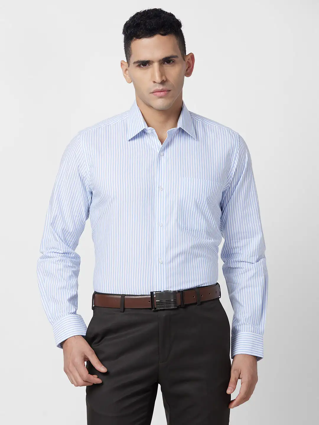 Raymond Men Blue Stripe Regular Fit Cotton Shirt