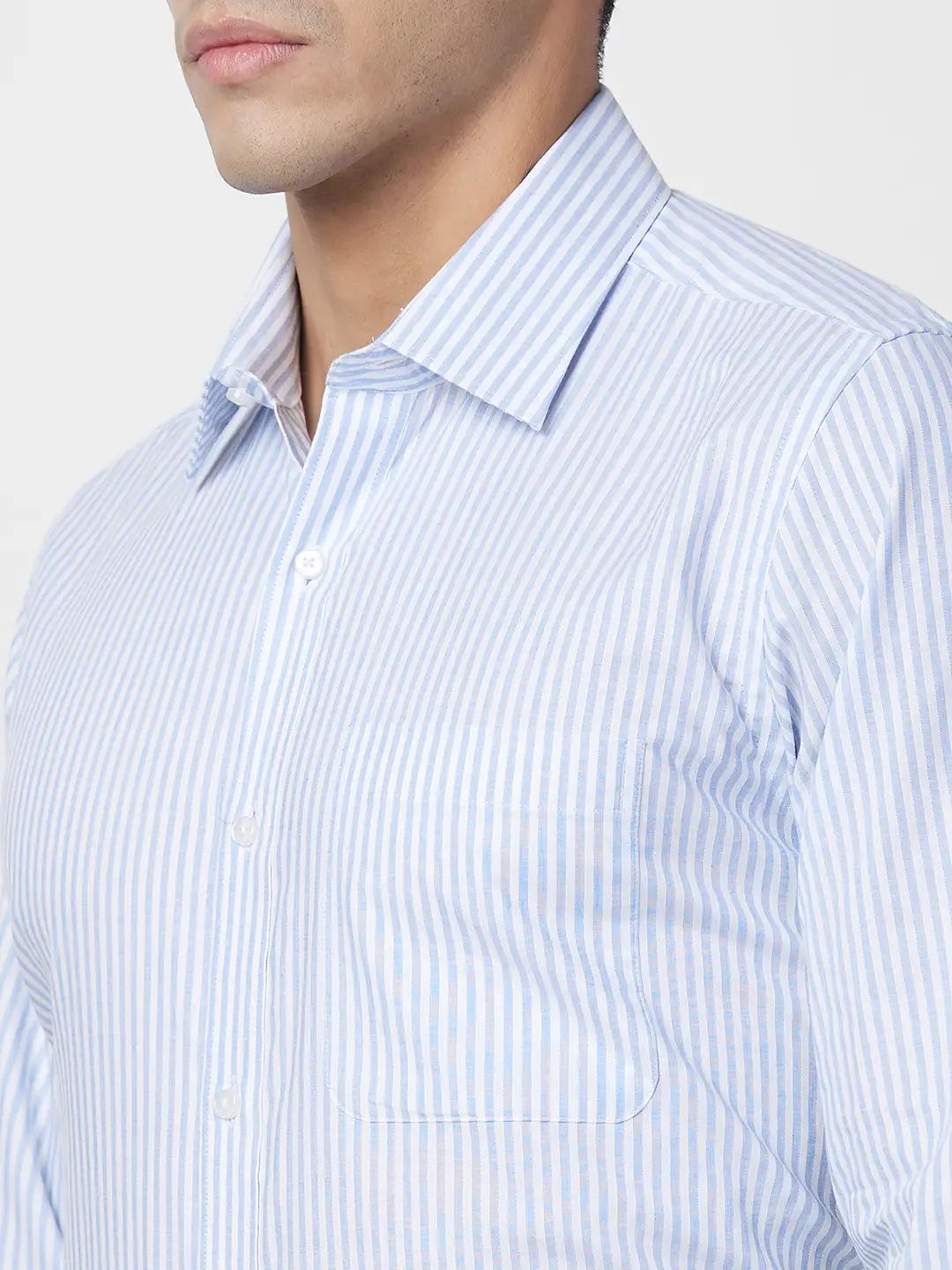 Raymond Men Blue Stripe Regular Fit Cotton Shirt - Image 6