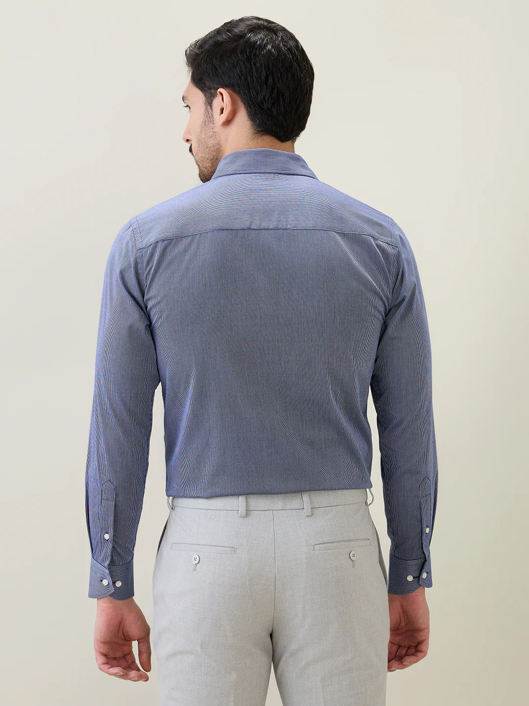 Raymond Men Blue Stripe Regular Fit Cotton Shirt - Image 4