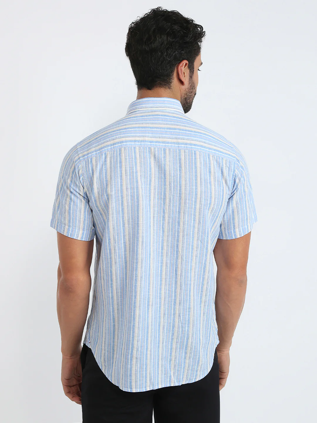 Raymond Men Blue Stripe Regular Fit Linen Blend Casual Shirt - Image 4