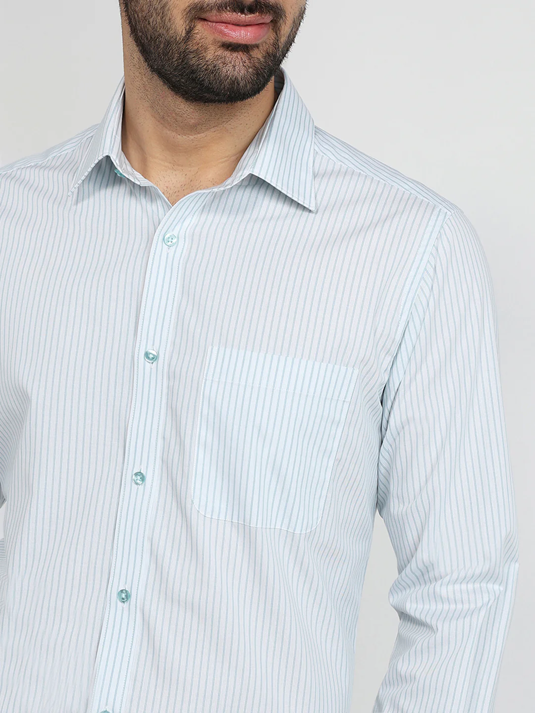 Raymond Men Blue Stripe Slim Fit Cotton Blend Shirt - Image 6