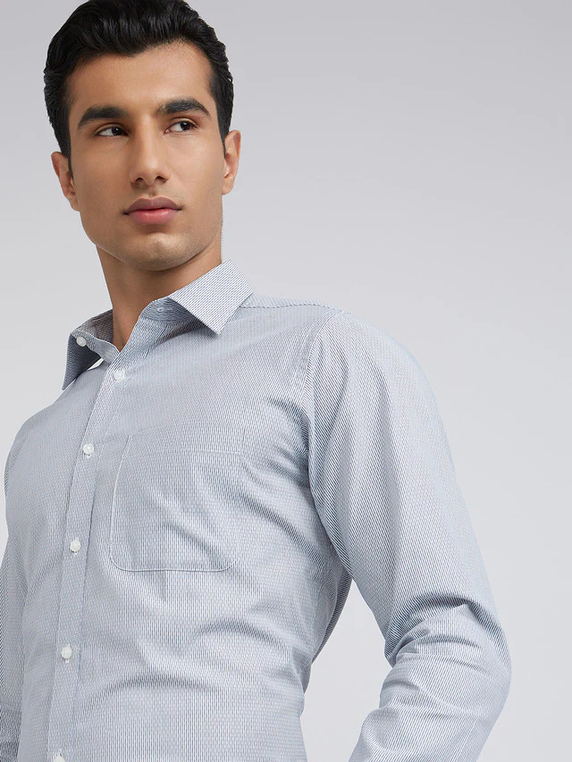 Raymond Men Blue Stripe Slim Fit Cotton Shirts - Image 7