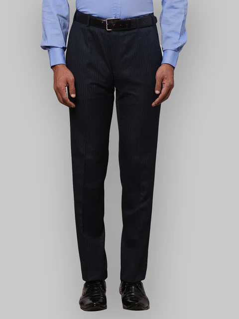 Raymond Men Blue Stripe Slim Fit Polyester Blend Trouser