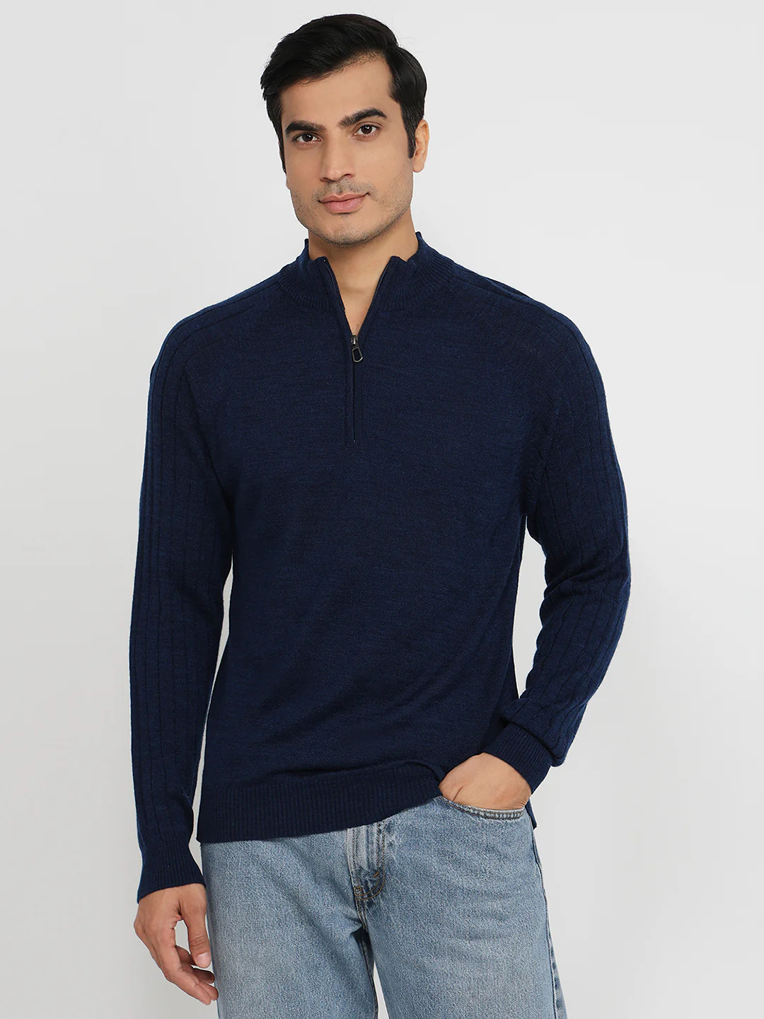Raymond Men Blue Structure Acrylic Sweatshirt