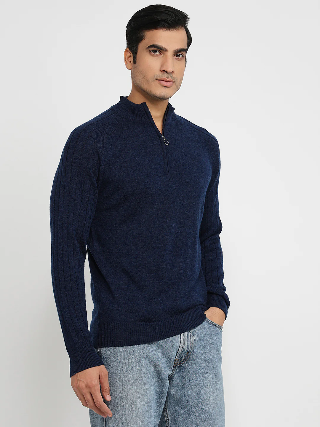 Raymond Men Blue Structure Acrylic Sweatshirt - Image 3