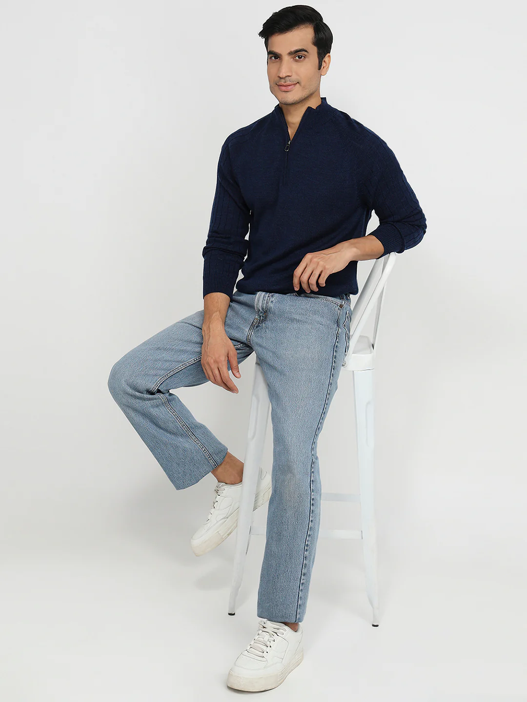 Raymond Men Blue Structure Acrylic Sweatshirt - Image 5