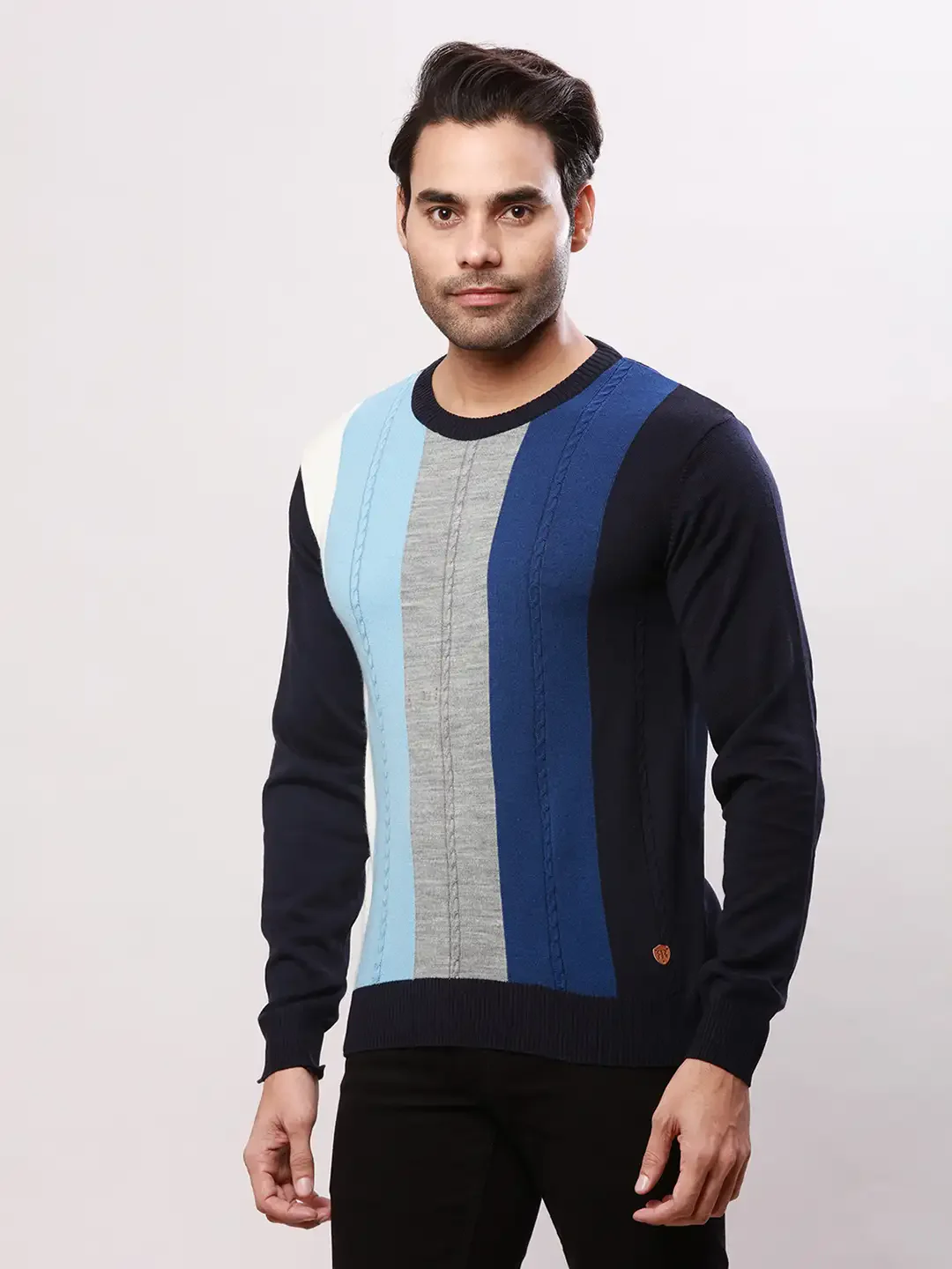 Raymond Men Blue Structure Cable Acrylic Blend Sweaters - Image 3