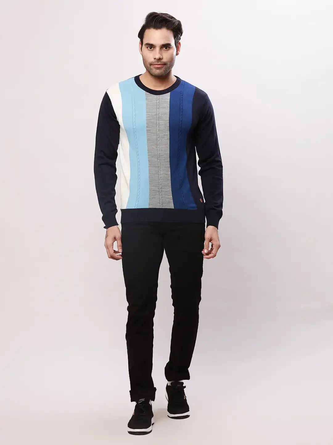 Raymond Men Blue Structure Cable Acrylic Blend Sweaters - Image 5