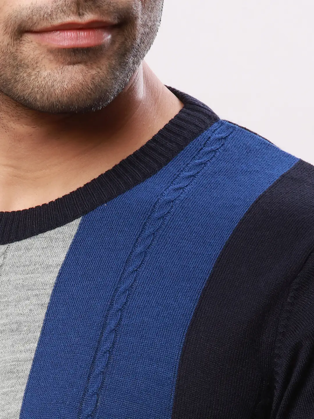 Raymond Men Blue Structure Cable Acrylic Blend Sweaters - Image 6