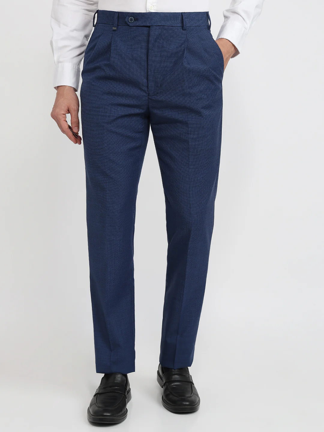 Raymond Men Blue Structure Classic Fit Polyester Blend Trouser