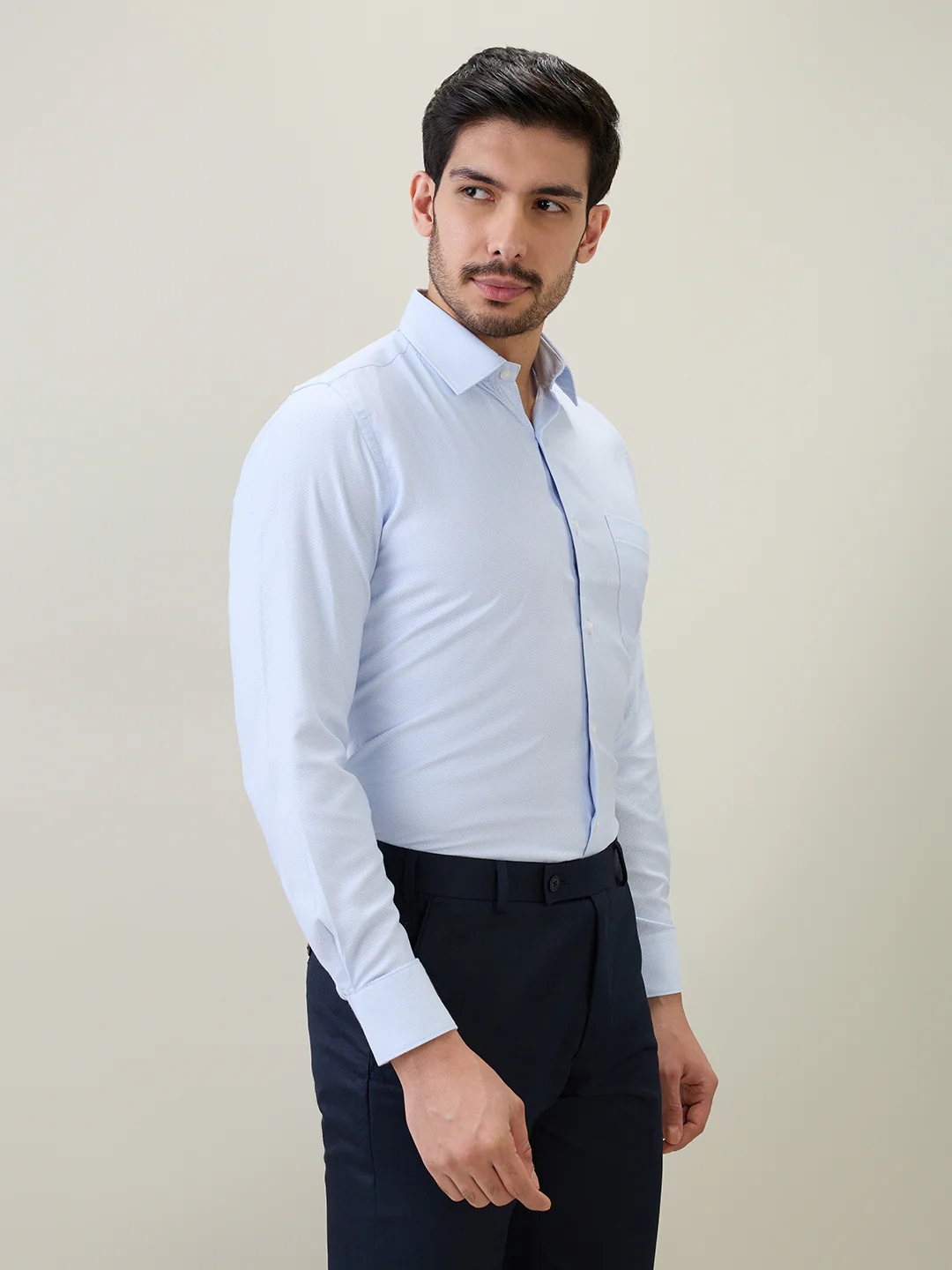 Raymond Men Blue Structure Contemporary Fit Bamboo Blend Shirt - Image 3