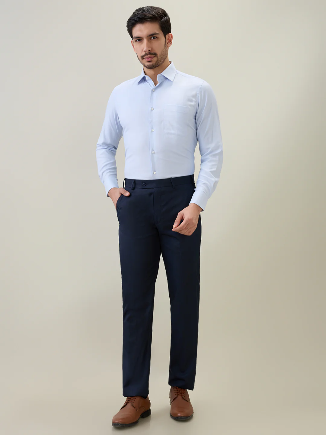 Raymond Men Blue Structure Contemporary Fit Bamboo Blend Shirt - Image 5