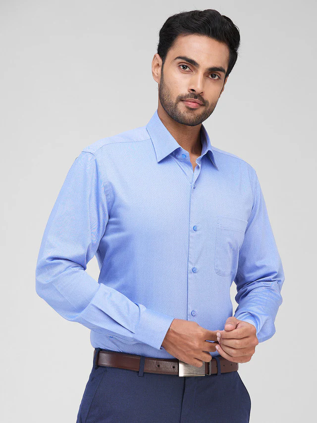 Raymond Men Blue Structure Contemporary Fit Cotton Blend Formal Shirt - Image 2