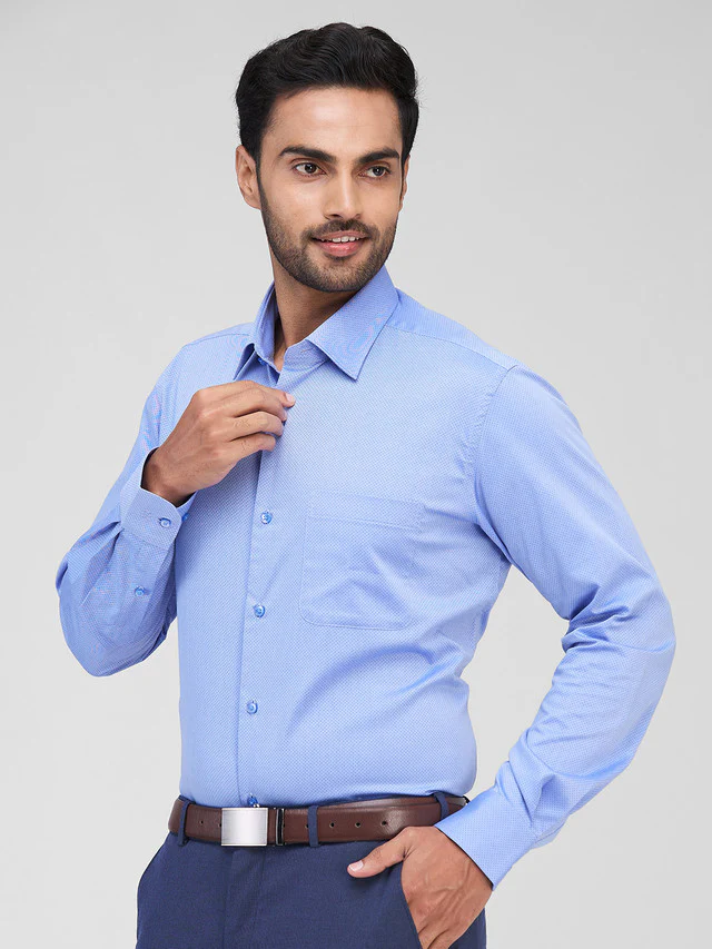 Raymond Men Blue Structure Contemporary Fit Cotton Blend Formal Shirt - Image 3