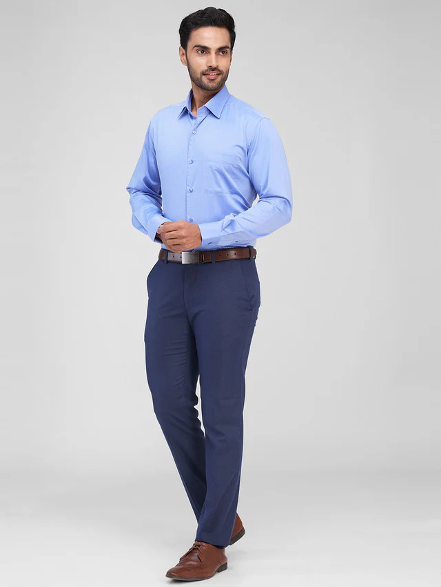Raymond Men Blue Structure Contemporary Fit Cotton Blend Formal Shirt - Image 5
