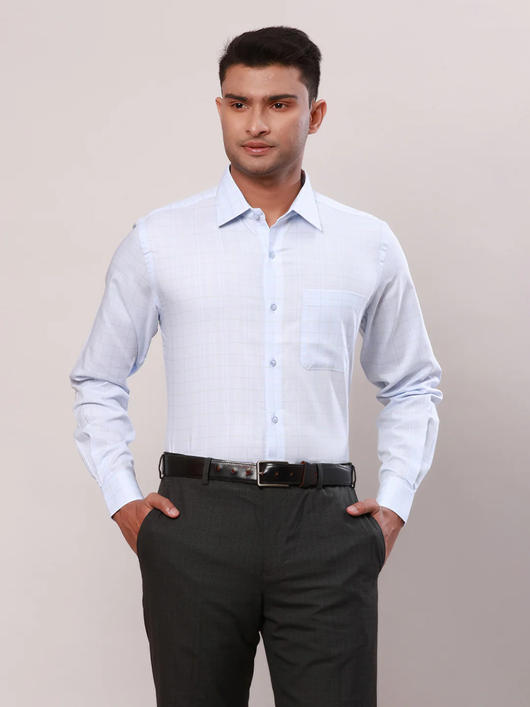 Raymond Men Blue Structure Contemporary Fit Cotton Blend Shirt